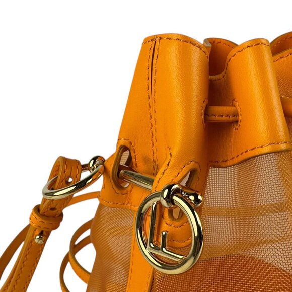 FENDI Mon Tresor Mini Shoulder Bag Handbag Orange Leather/Mesh - Picture 10 of 14